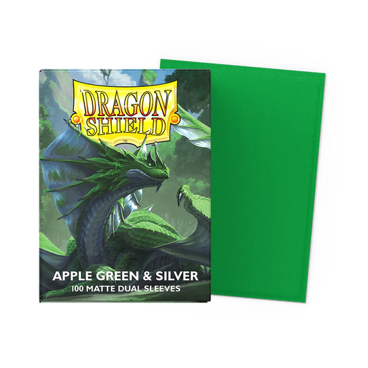 AT-15073-DS100-MATTE-_5QDY-Jt-1.png Dragon Shield Apple Green & Silver Sleeves (100pcs.)