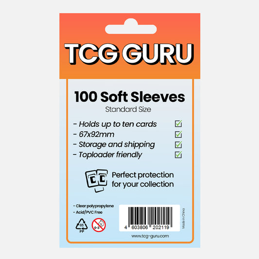 TCG-Guru-100-Soft-Sleeve-jpg.jpg TCG Guru Soft Sleeves (100 pcs) -- Clear Protective Sleeves for Trading Cards